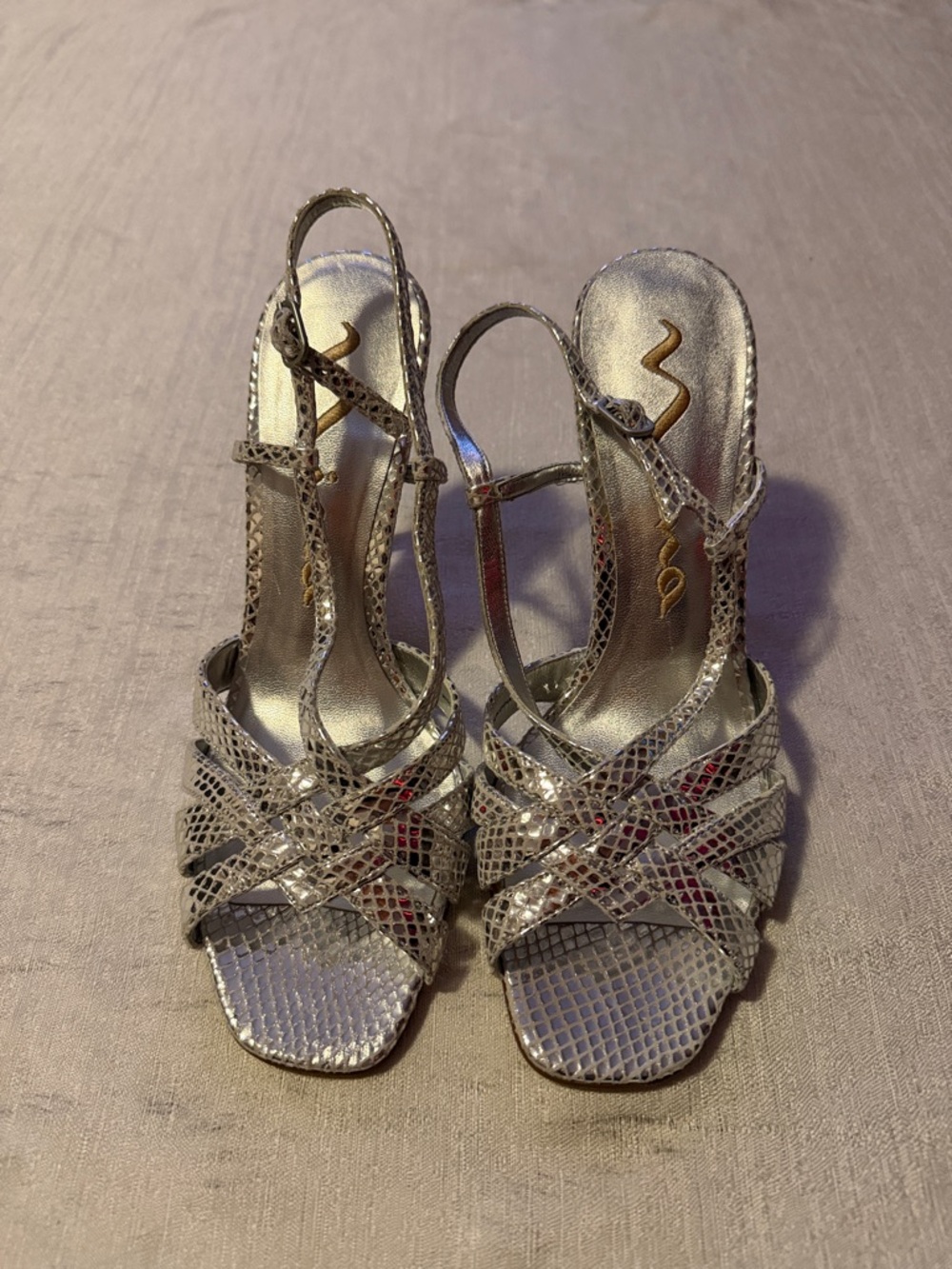 Nina Silver Strappy Metallic Slingback Heeled Sandals
